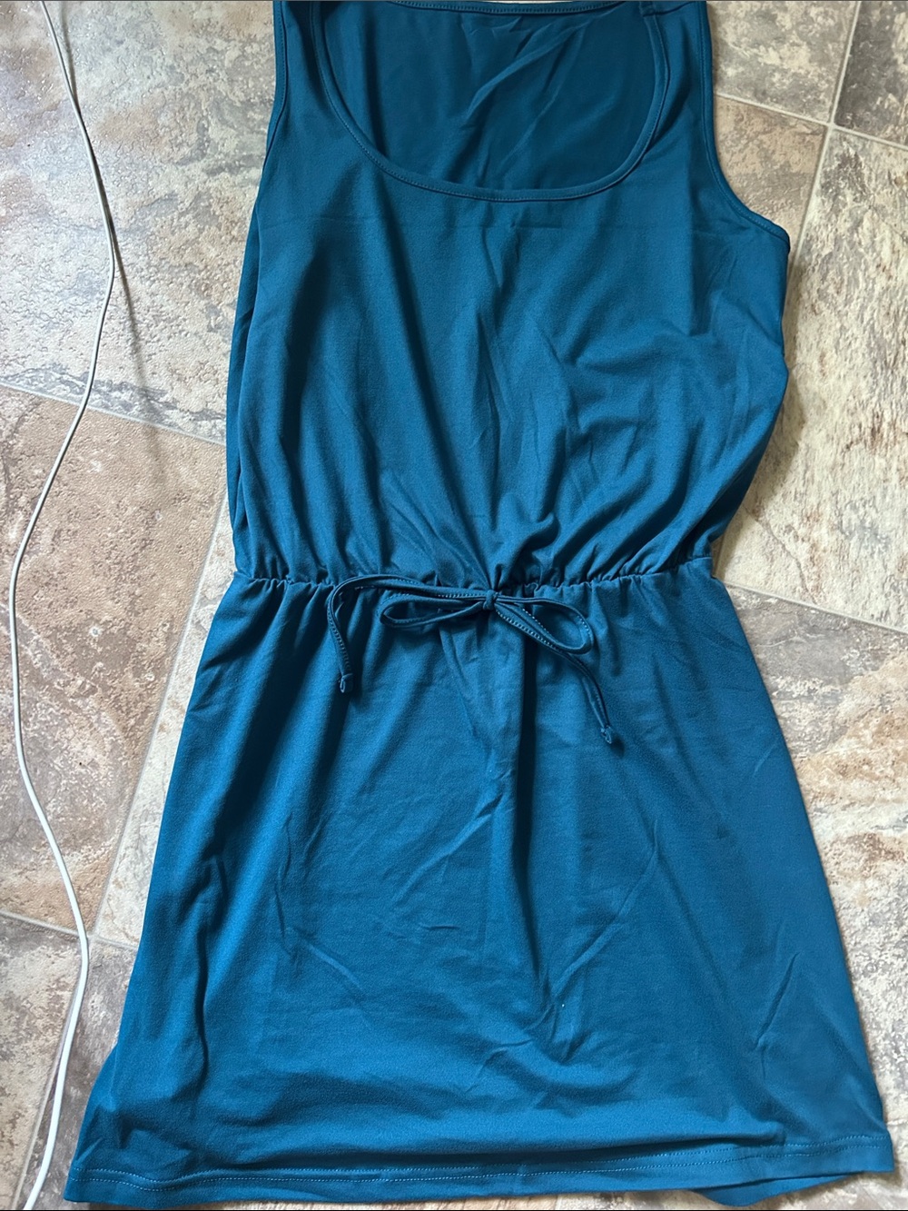 Sleeveless Teal Drawstring Mini Dress